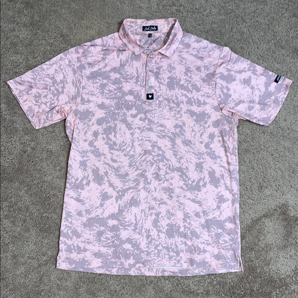 Men's Bad Birdie Pink Patterned Polo Golf Shirt Size Large